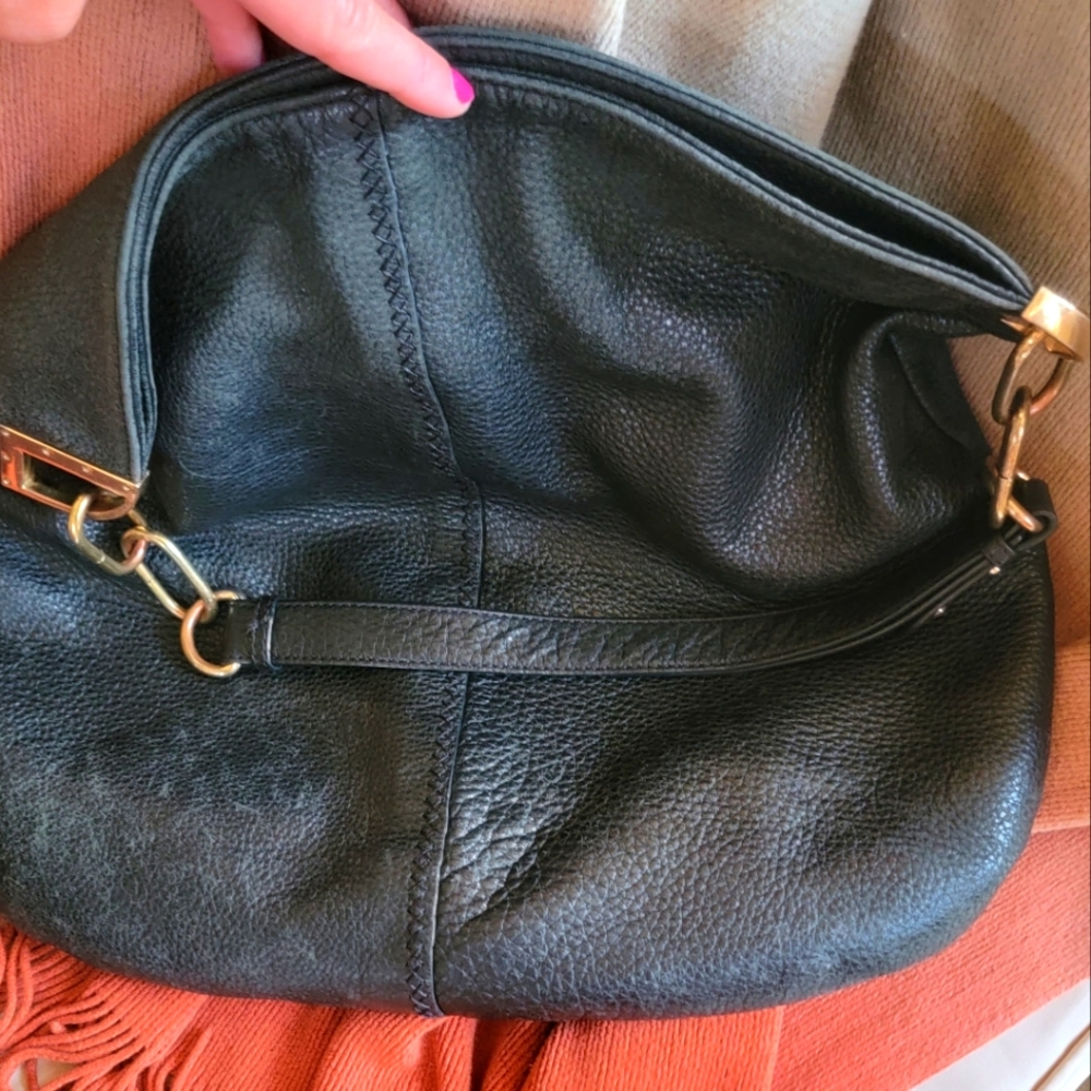 Badgley Mischka Black Leather Hobo Shoulder Bag